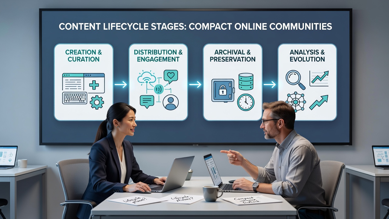 Chart showing engagement curves and archival timelines observed across multiple compact online community platforms