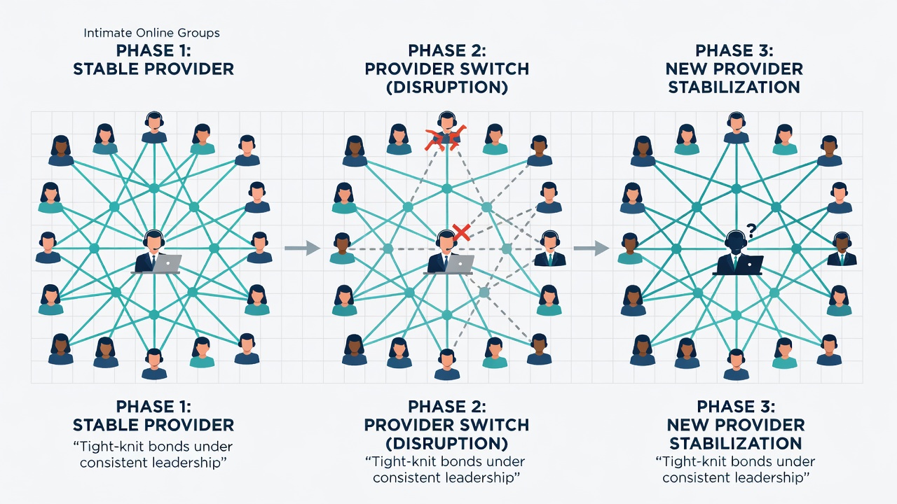 Diagram illustrating evolving connection clusters during a platform migration