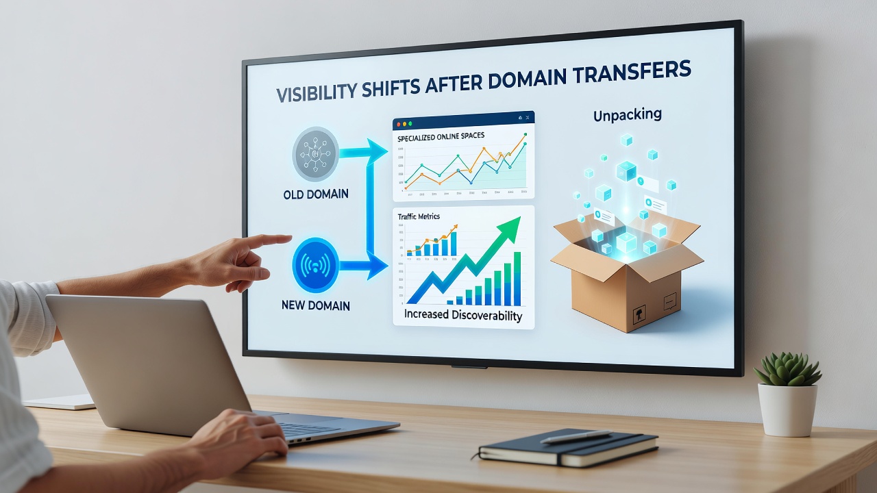 Chart illustrating visibility metric changes following domain transfers in specialized web environments